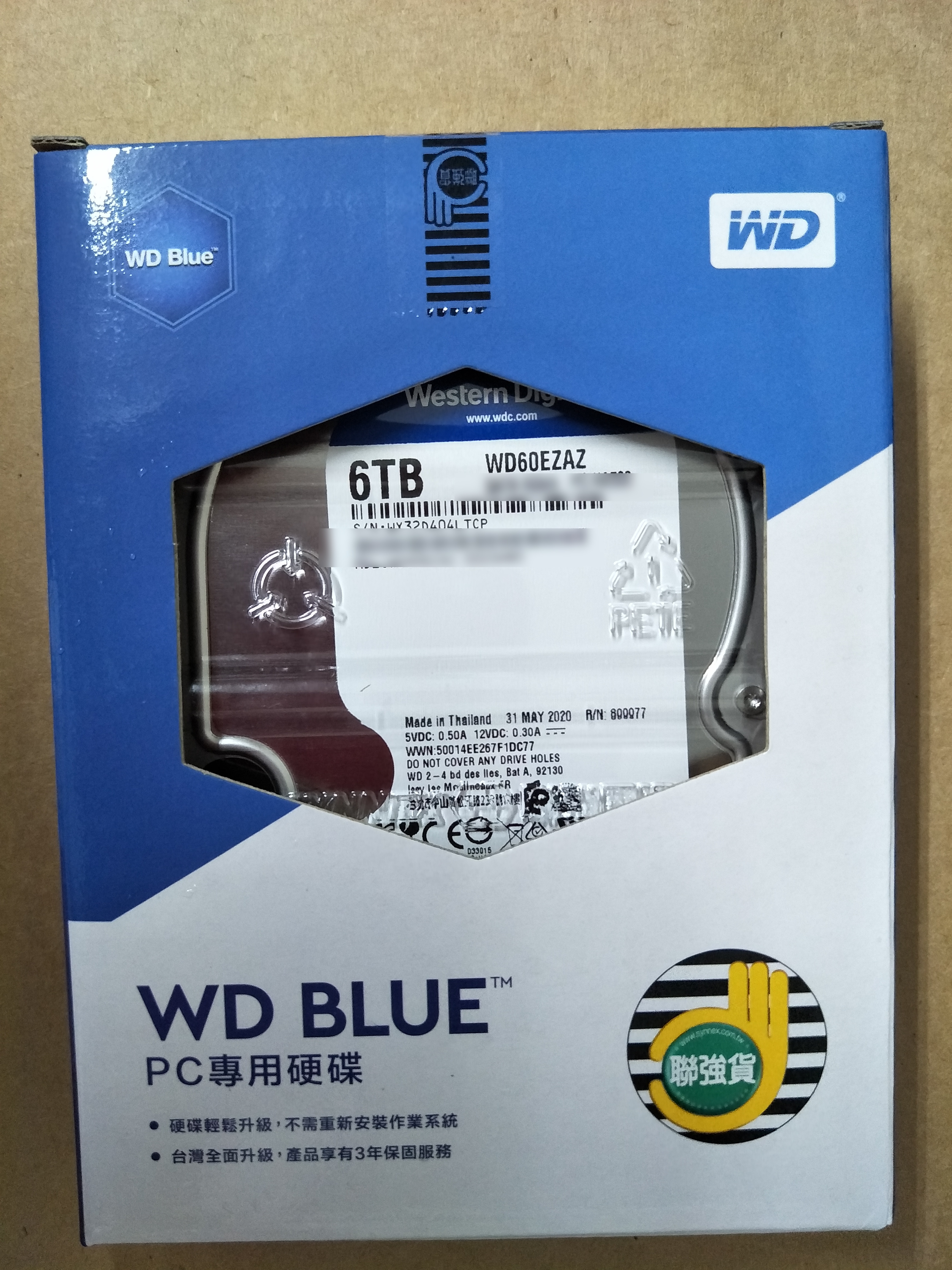 WD 藍標 6TB 3.5吋桌上型硬碟3年保(現金價未稅)